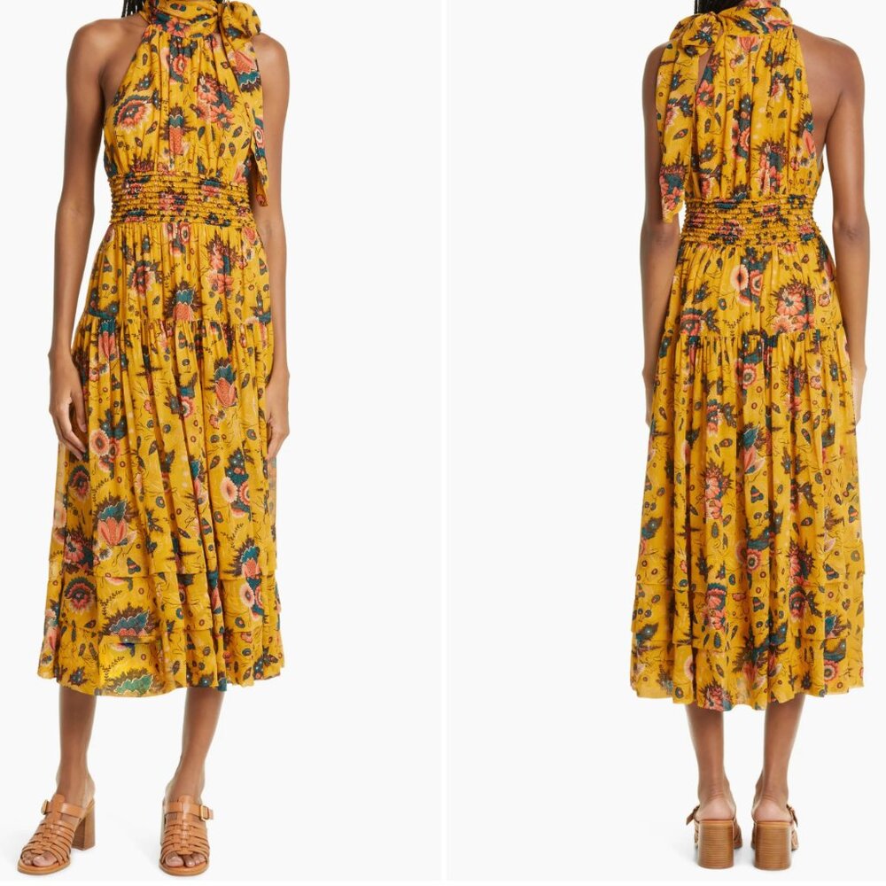 Like New Ulla Johnson Maya floral-print silk-georgette midi dress